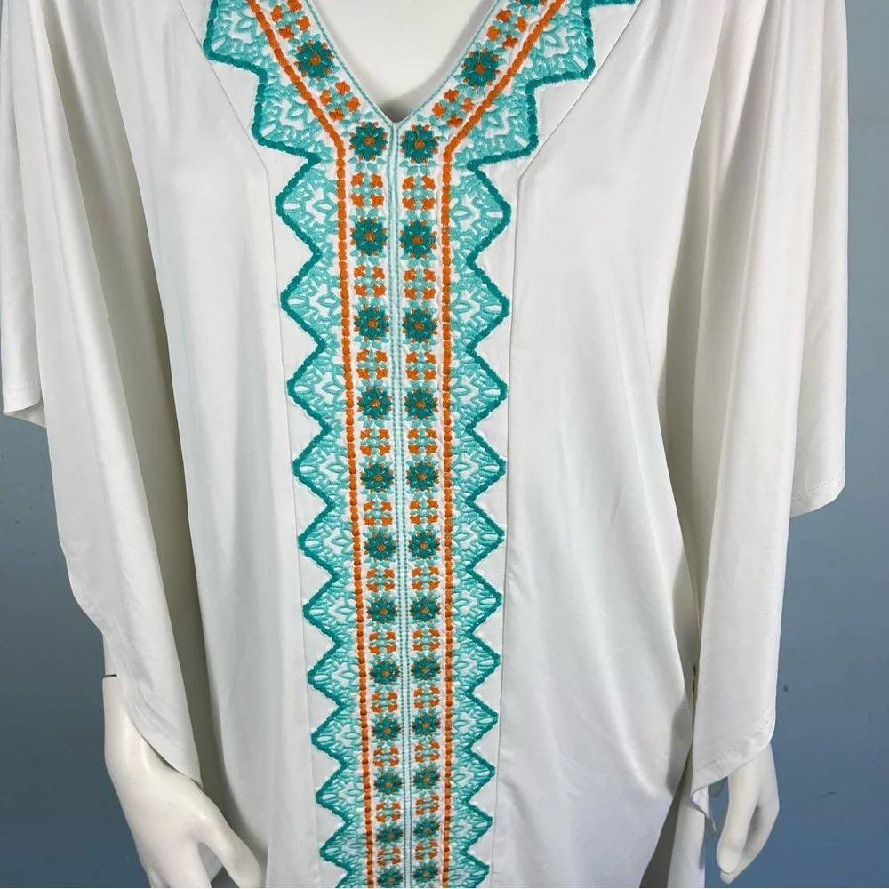 Cabana Life Cayman Kaftan Tunic Swim Cover‎ Up Size S /M White Embroidered